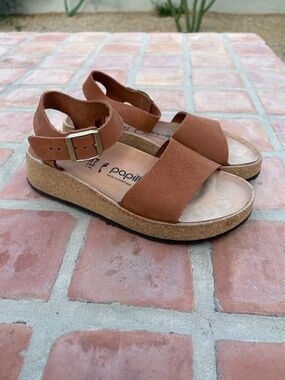 Birkenstock Papillio Glenda Pecan Leather Platform Sandal Size 37 Medium/Narrow